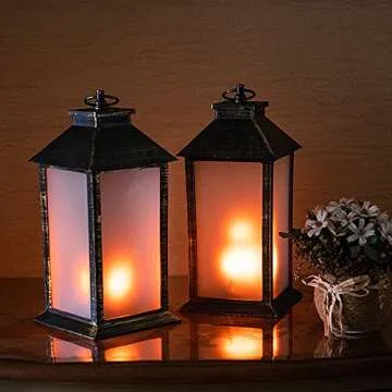 13" Vintage Style Lantern,Flickering Flame Effect Tabletop Lantern(Black,Remote Timer and Batteries Included)Indoor/Outdoor Hanging Lantern,Decorative Candle Lantern ZKEE (Set of 2)