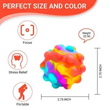 RadBizz Push Pop Bubble Fidget Sensory Toy Ball - for Autism, Stress, Anxiety - Kids and Adults (Mul...
