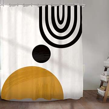 KOMLLEX Cute Mid Century Shower Curtain Set for Bathroom Fabric Abstract Sun Minimalistic Curve Bath...