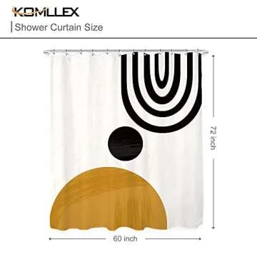 KOMLLEX Cute Mid Century Shower Curtain Set for Bathroom Fabric Abstract Sun Minimalistic Curve Bathtub Curtains Men Kids Aesthetic Modern Geometric Bath Accessories 12 Pack Hooks 60Wx72H Inch