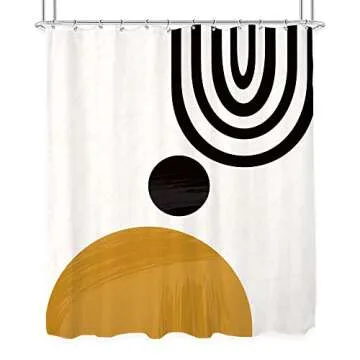 KOMLLEX Cute Mid Century Shower Curtain Set for Bathroom Fabric Abstract Sun Minimalistic Curve Bathtub Curtains Men Kids Aesthetic Modern Geometric Bath Accessories 12 Pack Hooks 60Wx72H Inch