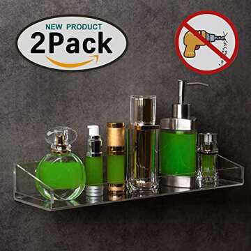 YestBuy Acrylic Floating Wall Display Shelves，Clear Bathroom Shelves, Wall Mounted Non Drilling Th...