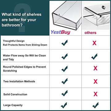 YestBuy Acrylic Floating Wall Display Shelves，Clear Bathroom Shelves, Wall Mounted Non Drilling Thick Clear Storage, Display Shelves