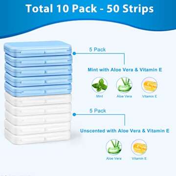 Braces Wax - 10 Pack (50 Precut Orthowax Strips). Flavorless & Mint. Separate Cases, a Storage Box & 2 Applicator Tools - Food-Grade Premium Wax for Braces Wearer- Stick Better(w/Aloe Vera+Vitamin E)