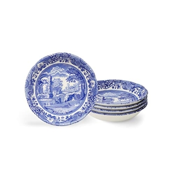 Set of 4 Spode Blue Italian Cereal Bowls – Timeless Elegance in Earthenware, 6.5-Inches, Dishwashe...