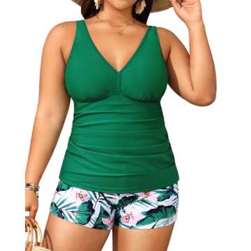 Yonique Womens Plus Size Swimsuits with Shorts Tummy Control Tankini Two Piece Bathing Suits Athleti...