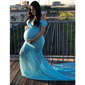 JustVH Maternity Off Shoulder Chiffon Gown Maxi Photography Dress for Photo Shoot Baby Shower Dress ...