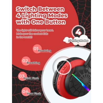 iClever BTH12 Kids Bluetooth Headphones, LED Lights, 85H Playtime, Safe Volume Control, Fast Chargin...