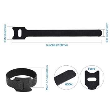 HMROPE 60PCS Fastening Cable Ties Reusable, Premium 6-Inch Adjustable Cord Ties, Microfiber Cloth Cable Management Straps Hook Loop Cord Organizer Wire Ties Reusable (Black Colors)