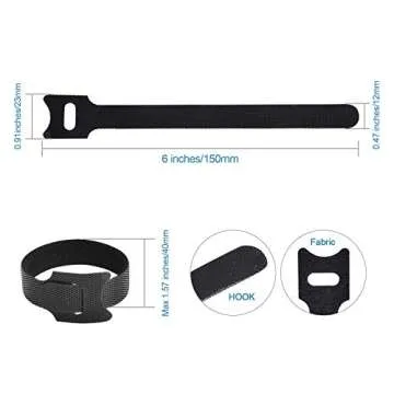 HMROPE 60PCS Fastening Cable Ties Reusable, Premium 6-Inch Adjustable Cord Ties, Microfiber Cloth Cable Management Straps Hook Loop Cord Organizer Wire Ties Reusable (Black Colors)