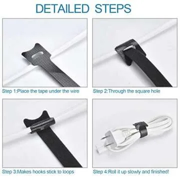 HMROPE 60PCS Fastening Cable Ties Reusable, Premium 6-Inch Adjustable Cord Ties, Microfiber Cloth Cable Management Straps Hook Loop Cord Organizer Wire Ties Reusable (Black Colors)