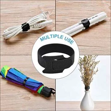 HMROPE 60PCS Fastening Cable Ties Reusable, Premium 6-Inch Adjustable Cord Ties, Microfiber Cloth Cable Management Straps Hook Loop Cord Organizer Wire Ties Reusable (Black Colors)