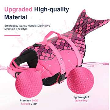 EMUST Mermaid Life Jackets for Dogs - Adjustable Pet Life Vest for Swimming