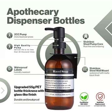 Sookdeo Dispenser Bottle for Bathroom Kitchen Refillable for Shampoo Conditioner Hand Dish Soap Lotion Oil Shower Soap Bottles with Pump, 17oz, 500ml, 3 Pack (with Wall Mount, Amber)