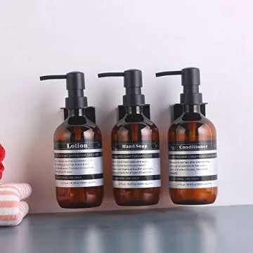 Sookdeo Dispenser Bottle for Bathroom Kitchen Refillable for Shampoo Conditioner Hand Dish Soap Lotion Oil Shower Soap Bottles with Pump, 17oz, 500ml, 3 Pack (with Wall Mount, Amber)