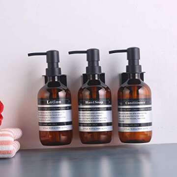 Sookdeo Dispenser Bottle for Bathroom Kitchen Refillable for Shampoo Conditioner Hand Dish Soap Lotion Oil Shower Soap Bottles with Pump, 17oz, 500ml, 3 Pack (with Wall Mount, Amber)