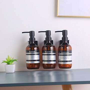 Sookdeo Dispenser Bottle for Bathroom Kitchen Refillable for Shampoo Conditioner Hand Dish Soap Lotion Oil Shower Soap Bottles with Pump, 17oz, 500ml, 3 Pack (with Wall Mount, Amber)