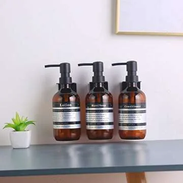 Sookdeo Dispenser Bottle for Bathroom Kitchen Refillable for Shampoo Conditioner Hand Dish Soap Lotion Oil Shower Soap Bottles with Pump, 17oz, 500ml, 3 Pack (with Wall Mount, Amber)