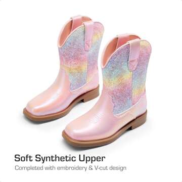DREAM PAIRS Toddler Little Girls Kids Cowboy Boots with Square Toe Design