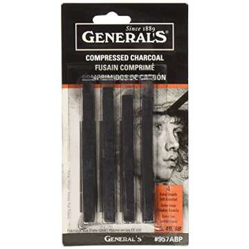 General Pencil 957ABP Compressed Charcoal Sticks 4/Pkg-Black - Soft Assorted