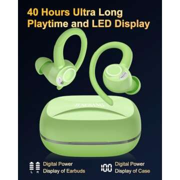 Wireless Earbuds Bluetooth 5.3 Headphones Sport, 2024 Wireless Earphones with Earhooks, HiFi Stereo Deep Bass with ENC Mic, 40H Dual LED Display, IPX7 Waterproof Ear Bud for Small Ear Running/Workout