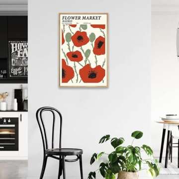 Flower Market Madrid Canvas Wall Art Prints Print Wall Art, Minimalist Flower Market Wall Art, Flower Pictures Wall Decor for Bedroom, Living Room, Dorm, Bathroom - 12X16 in Natural Framed
