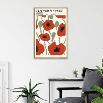 Flower Market Madrid Canvas Wall Art Prints Print Wall Art, Minimalist Flower Market Wall Art, Flower Pictures Wall Decor for Bedroom, Living Room, Dorm, Bathroom - 12X16 in Natural Framed