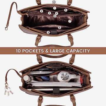 LOVEVOOK Laptop Bag for Women, Vintage Leather Works Computer Tote Bag, 15.6-Inch Large Capacity Sho...