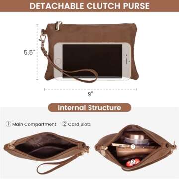 LOVEVOOK Laptop Bag for Women, Vintage Leather Works Computer Tote Bag, 15.6-Inch Large Capacity Shoulder Bag Set with Clutch Purse, Professional Business Briefcase for Office Lady, 2Pcs, Brown
