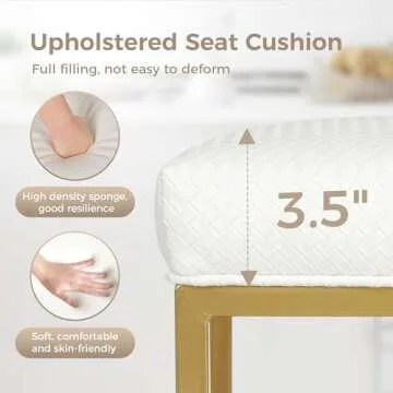 MAISON ARTS White & Gold Counter Height 24" Bar Stools Set of 2 for Kitchen Counter Modern Barstools Upholstered Faux Leather Square Stools Backless Farmhouse Island Chairs, 24 Inch Height