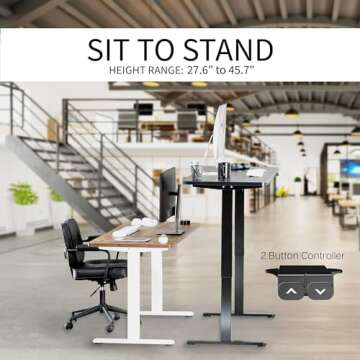 VIVO Electric Stand Up Desk Frame Workstation, Single Motor Ergonomic Standing Height Adjustable Base with Simple Controller, White, DESK-V100EW