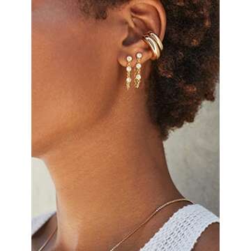 14K Gold Plated Ear Cuffs for Women Non Piercing Chunky Round Huggie Hoops Cuff Earrings Clip On Cartilage Wrap Fashion Jewelry Charms Christmas Valentine's Day Birthday Minimalist Gift