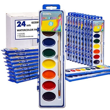 Watercolor Paint Sets Bulk Pack of 24, Ezzgol 8 Colors Washable Paint Sets for Kids, Quality Water C...