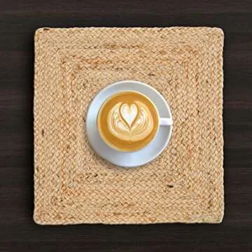 Hausattire Jute Braided Placemats 14x14 Inches Set of 4 Reversible Handwoven Boho Vintage Placemats for Kitchen Dining Tables|BBQ's Spring Easter Decor Weddings Indoor & Outdoor Parties|Natural