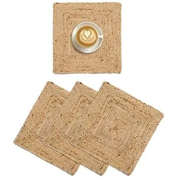 Hausattire Jute Braided Placemats 14x14 Inches Set of 4 Reversible Handwoven Boho Vintage Placemats for Kitchen Dining Tables|BBQ's Spring Easter Decor Weddings Indoor & Outdoor Parties|Natural