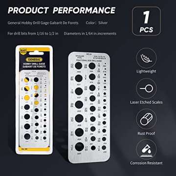 Weewooday Stainless Steel Drill Gauges for 1/16 Inch to 1/2 Inch Size Bits, 17/64-1/2 0.062-0.250 Bo...