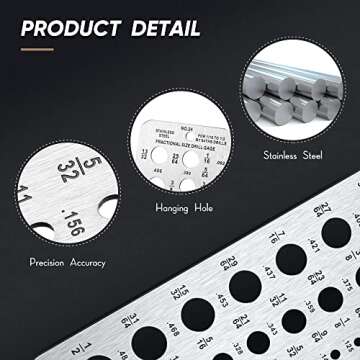 Weewooday Stainless Steel Drill Gauges for 1/16 Inch to 1/2 Inch Size Bits, 17/64-1/2 0.062-0.250 Bolt and Wire Diameter Index Gauge, 29-Hole Use for Accurate Measurement Equivalents(Silver)