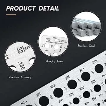 Weewooday Stainless Steel Drill Gauges for 1/16 Inch to 1/2 Inch Size Bits, 17/64-1/2 0.062-0.250 Bolt and Wire Diameter Index Gauge, 29-Hole Use for Accurate Measurement Equivalents(Silver)