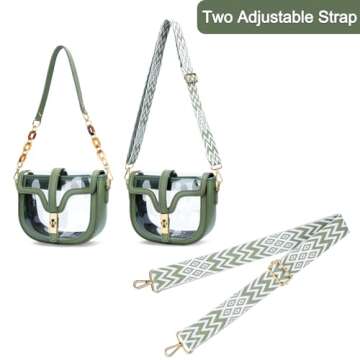 KKXIU Clear Crossbody Bag for Women Stadium Approved Vegan Leather Concert Shoulder Sports See-Through Purse (Green)