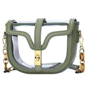 KKXIU Clear Crossbody Bag for Women Stadium Approved Vegan Leather Concert Shoulder Sports See-Through Purse (Green)