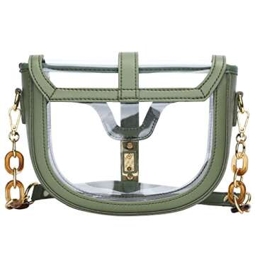 KKXIU Clear Crossbody Bag for Women Stadium Approved Vegan Leather Concert Shoulder Sports See-Through Purse (Green)