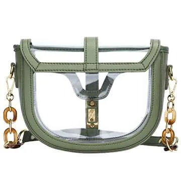 KKXIU Clear Crossbody Bag for Women Stadium Approved Vegan Leather Concert Shoulder Sports See-Through Purse (Green)