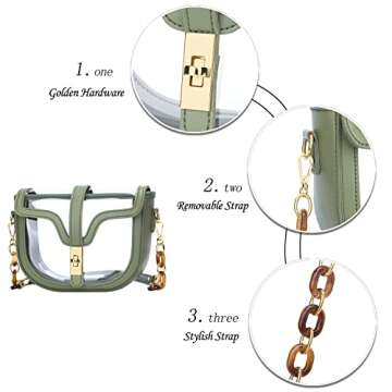 KKXIU Clear Crossbody Bag for Women Stadium Approved Vegan Leather Concert Shoulder Sports See-Through Purse (Green)