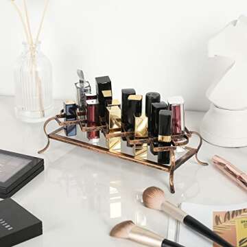 MyGift 10-Slot Vintage Brass Metal Makeup Holder with Acrylic Base, Lipstick and Mascara Cosmetic Organizer Vanity Tray