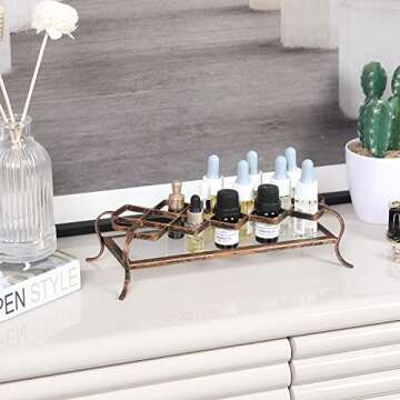 MyGift 10-Slot Vintage Brass Metal Makeup Holder with Acrylic Base, Lipstick and Mascara Cosmetic Organizer Vanity Tray