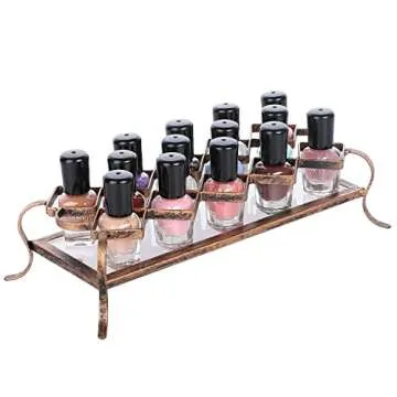 MyGift 10-Slot Vintage Brass Metal Makeup Holder with Acrylic Base, Lipstick and Mascara Cosmetic Organizer Vanity Tray