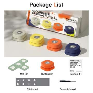 MEWOOFUN Dog Buttons for Communication Starter Pack Recordable Dog Talking Buttons Set Dog Training Speaking Buttons Dog Clicker with Mat & Stickers (4 Packs-Rubber Mat)