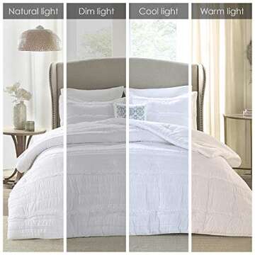 Madison Park Celeste Comforter Set-Textured Luxury Design All Season Down Alternative Bedding, Matching Sham, Decorative Pillows, Queen(90"x90"), White 5 Piece