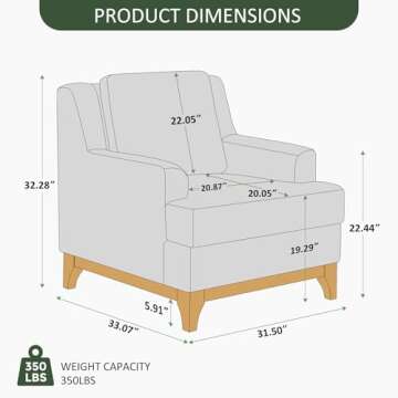 VANOMi Oversized Accent Chair, Modern Boucle Armchair with Wood Legs, Modern Reading Chair with Thic...