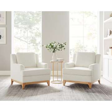 VANOMi Oversized Accent Chair, Modern Boucle Armchair with Wood Legs, Modern Reading Chair with Thick Cushion, Comfy Chairs for Living Rooms, Bedrooms, Reading nooks and Apartments